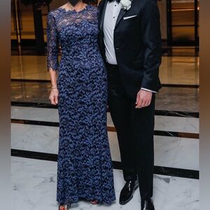 Elegant Blue Lace Evening Gown